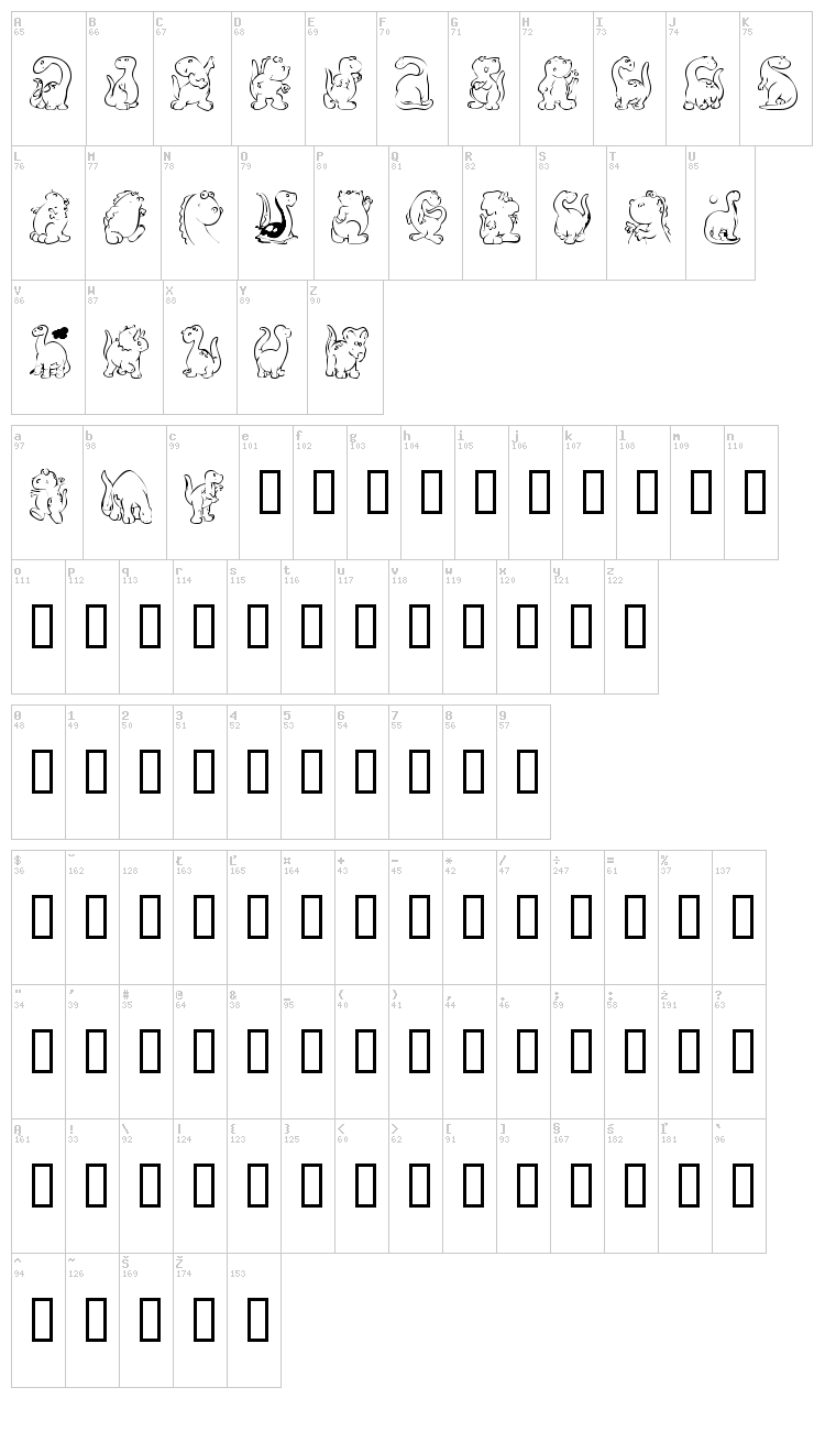 KR Nicky's Dinos font map